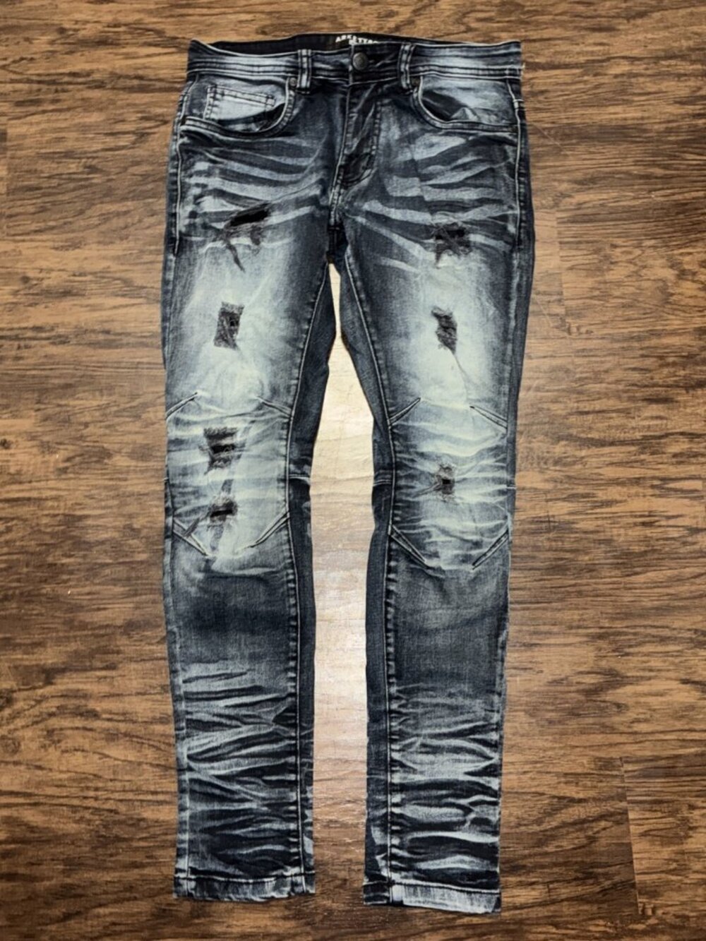 Arketype Mens Distressed Ripped Dark Blue Slim Jeans Size 29x29(measured)